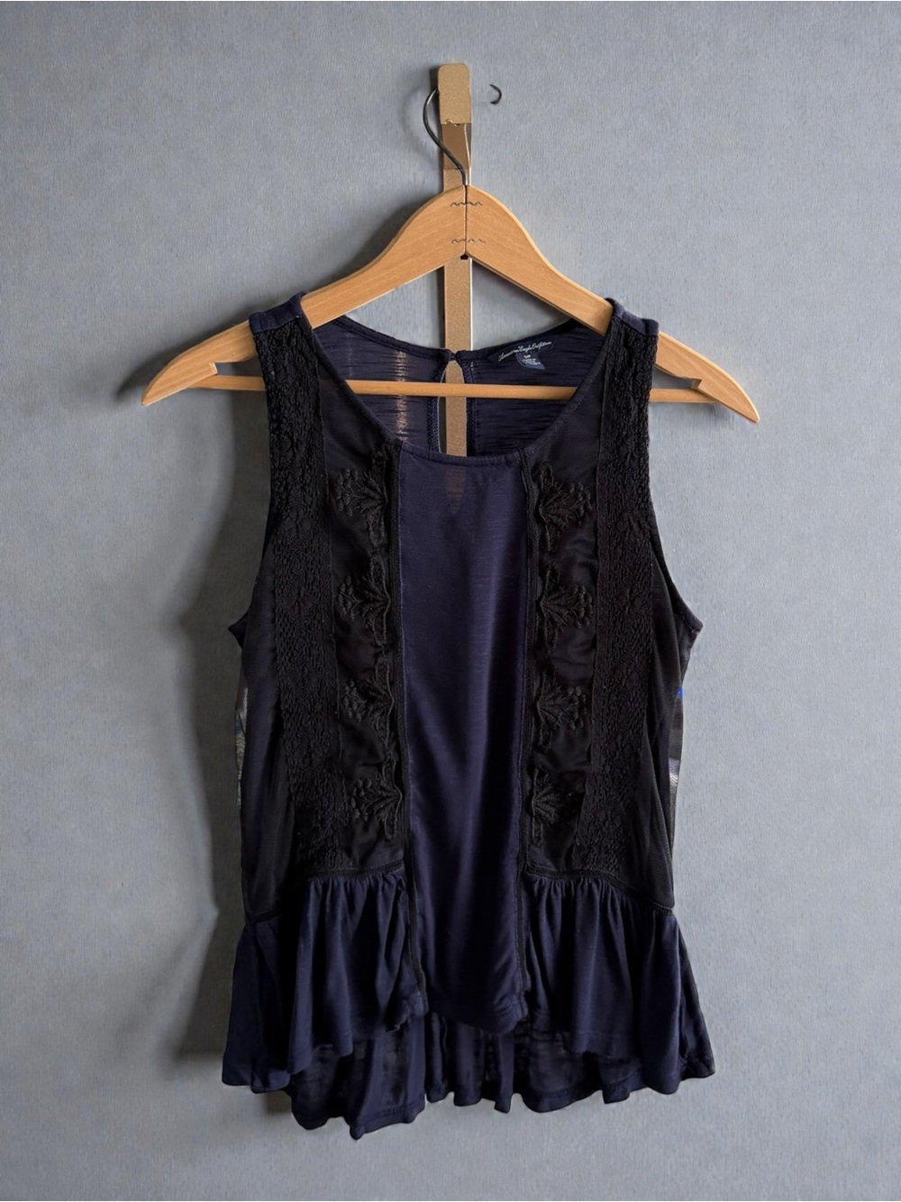 American Eagle Outfitters Navy Blue Sleeveless Ruffled Peplum Top